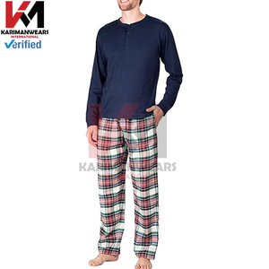 Conjunto de Pijama de 2 Piezas para Hombre, Ropa de Dormir Clásica a Cuadros, Ropa de Estar en Casa, Camiseta de Manga Larga, Pantalones con Cintura Elástica, Ajuste Relajado, Mezcla de Algodón Suave - Product Image 6
