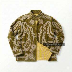 Chaqueta Bomber de Mujer de Lujo, Artesanal, Bordada, de Terciopelo y Algodón Ecológico, con Patrón Floral Retro, Estilo Boho Chic Personalizado, de Alta Calidad - Product Image 5