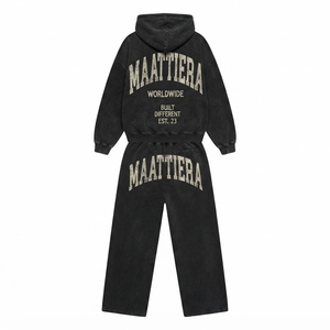 Conjunto de Sudadera con Capucha y Cremallera Oversize Personalizada y Pantalones Anchos de Felpa de Algodón Liso para Mujer, Chándal de Dos Piezas Estilo Urbano - Product Image 3