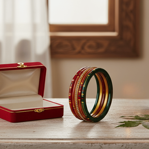 ชุดกำไลข้อมือสีแดงทับทิมและสีเขียวมรกตสุดหรูหราสง่างาม - Product Image 4
