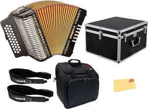 Acordeones de Botones Hohner Corona II Xtreme FBbEb en Oferta, con Funda y Correas, Color Negro Azabache - Product Image 3