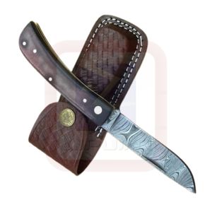 Personalizado al aire libre caza supervivencia uso táctico Damasco acero cuchillo negro Funda de cuero utilidad Camping cuchillos de cocina - Product Image 4