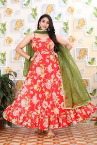 Vestidos Anarkali de verano étnicos indios para mujer Faux Georgette estampado Digital Slim Fit secado rápido para fiesta de boda y festivales - Product Image 3