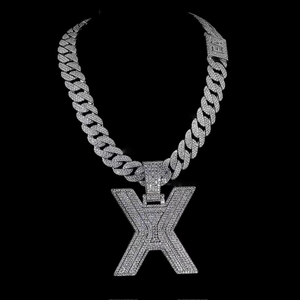 Pendentif lettre X serti de diamants Moissanite VVS, en argent sterling 925, style hip-hop, pour usage quotidien - Product Image 1