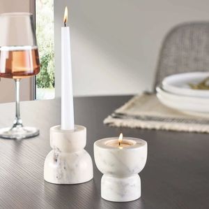 Porte-bougie en marbre de pierre de qualité supérieure pour la décoration de la table de chevet, ajoutant une lumière chaude et apaisante pour des soirées paisibles - Product Image 3