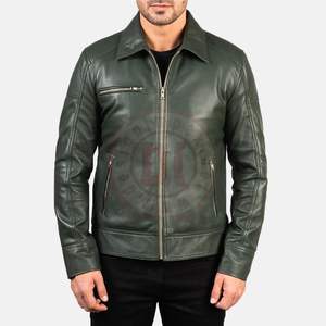 Chaqueta de Cuero Genuino para Hombre con Cuello Alto y Logotipo Frontal, Diseño Casual de Invierno Transpirable de Alta Calidad - Product Image 2