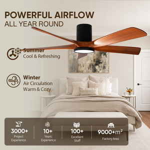 Ventilateur de plafond encastré de 60 pouces avec lumière, pales en bois massif, télécommande APP, moteur DC silencieux, LED dimmable – En stock aux États-Unis - Product Image 3