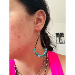 Southwest Kingman Turquoise & Sterling <b>Silver</b> <b>Beaded</b> Heshi Drop Earrings Strung Dangle Earrings - Product Image 2