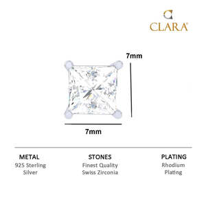 Boucles d'oreilles clous géométriques papillon en argent sterling 925 taille princesse pour hommes et garçons, solitaire carré de 7 mm, 1 pièce, cadeau - Product Image 4