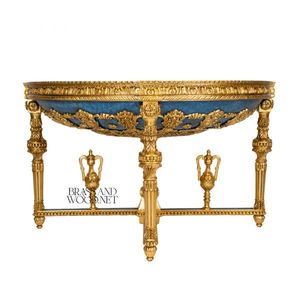 Mesa de Entrada de Lujo Azul Rey, Latón y Madera - Product Image 1