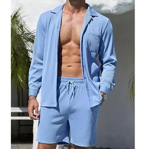 Ensembles courts d'été pour hommes en coton polaire respirant de haute qualité en gros 2 pièces décontracté imprimé High Street Style pas cher prix - Product Image 2