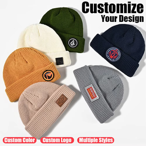 Gorro de punto de pescador con logotipo personalizado 2025, gorro cálido de invierno con calavera con puños para adultos y niños, diseño liso a la moda - Product Image 3