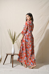 100% algodón ropa India mano bloque impreso vestido acampanado estilo bohemio Floral bloque estampado vestido en algodón puro - Product Image 3