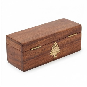 Caja de dados de madera con tapa, forma rectangular, diseño clásico, almacenamiento con bisagras para artículos pequeños - Product Image 2