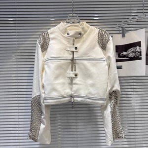 Chaqueta de cuero con remaches Steampunk Rock para mujer, ropa informal corta ajustada, bordado gótico, abrigo de locomotora de cuero Pu para mujer - Product Image 1