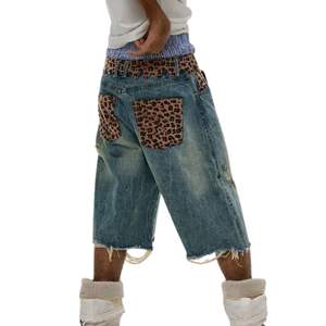 กางเกงยีนส์ทรงหลวมแนววินเทจฮิปฮอปมีลายเสือดาวปะต่อแนวสตรีทกางเกงยีนส์ซักออกแบบได้ตามต้องการ - Product Image 3