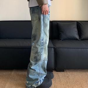 Pantalones vaqueros elásticos para hombre personalizados High Street Hip Hop Estilo vintage Cremallera Fly Dark Proveedor directo Ropa de calle 3D - Product Image 4