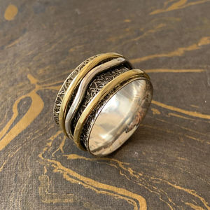 11.0 Grams Two Tone Spinner <b>Ring</b> Titanium Jewelry with Rose Gold Gold Rhodium Plating 18K Inlay Setting Gift - Product Image 1