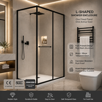 Porte coulissante en L moderne et peu encombrante avec rotation fluide, construction en verre durable et facile à nettoyer