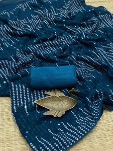 Nieuwe Collectie Georgette Sequentie Borduurwerk <span class=keywords><strong>Saree</strong></span> Blouse Indiase Etnische Stijl Voor Bruiloften Dames Dragen Groothandel