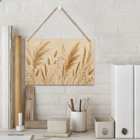Décoration murale en bois style bohème avec herbe de la pampa, 30x20cm, panneau MDF paysage, corde de jute, fleurs séchées, décoration botanique rustique pour la maison et le jardin