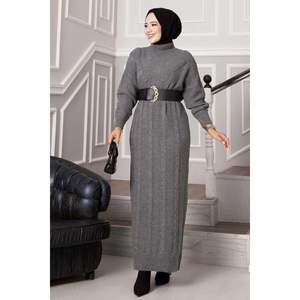 Vestido de punto estampado con cuello redondo gris - Product Image 3