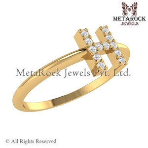 Sólido 14K oro amarillo H inicial anillo Pave diamante joyería hecha a mano A a Z minimalista letras anillo oro diamante joyería H anillo - Product Image 2