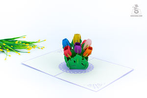 OEM Vente en gros Carte pop-up 3D multicolore Tulipes Carte de vœux en papier artisanal du Vietnam Impression offset - Product Image 6
