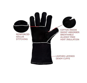 Gants de soudage en cuir noir résistant à la chaleur et au feu avec coutures en Kevlar, protection thermique robuste - Product Image 2