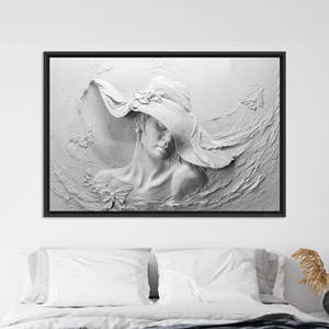 Art mural en verre 3D minimaliste moderne représentant une femme, impression sur toile encadrée noire - Product Image 1