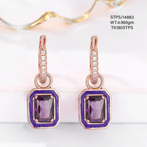 925 <b>Silver</b> Luxury Blue Crystal Jewellery Cz Set Earrings Colourful Enamel <b>Huggie</b> Earrings Gold Plated Pendant Earrings for Women - Product Image 5