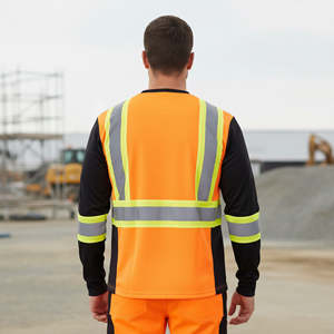 100% Polyester Construction Safety <b>Short</b> <b>Sleeve</b> <b>Shirt</b> 2-Tone Black & <b>Yellow</b> Reflective Tape Waterproof Men's - Product Image 2