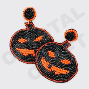 Pendientes de cuentas de diseñador de Halloween Ghost Boo para mujer patriótico Memorial Day naranja blanco azul Color tela Material - Product Image 4
