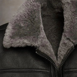 Trend Driven <b>Men's</b> <b>Shearling</b> Leather Winter <b>Jacket</b> Front Logo Soft Inner Texture Comfortable Fit Eco-Friendly Lightweight Design - Product Image 6