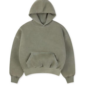 Washed Vintage Oversized Heavyweight Blank Olive Green Streetwear Men Pullover Drop Shoulder Hoodies - Product Image 6