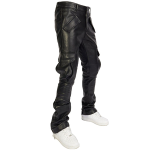 Pantalon droit à plis en similicuir pour homme, style moto personnalisé, style hip-hop, taille haute, décontracté, écologique - Product Image 1