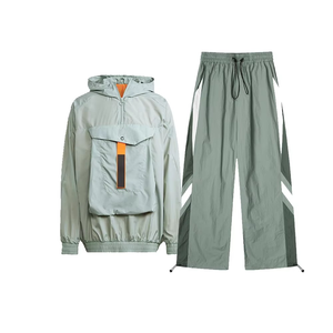 Hauts coupe-vent de gymnastique avec logo surdimensionné pour hommes, veste d'hiver en nylon à fermeture éclair, pantalon, ensembles de jogging, survêtements surdimensionnés en patchwork - Product Image 5