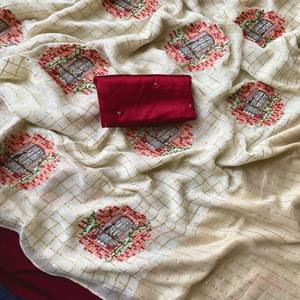 Sari VASTRA COTTAGE Pure Crush Padding con Lentejuelas Blancas y Azules en Toda la Superficie y Bordado con Elegante Ribete Calado - Product Image 3