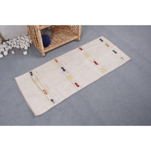 Tapis Turc Vintage Moderne Grand Matériau en Laine à Motif Géométrique Beige de 1,6x3,8 pieds avec Support en Latex pour Décoration de Couloir ou de Chambre - Product Image 3