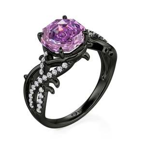 Bague Jeulia Vintage Twist Bypass - Bijou en Cuivre avec Pierre Précieuse Coupée Rose Épine Noire - Product Image 2