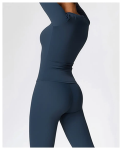 Fall 2024 Women's Two-Piece Yoga <b>Leggings</b> Set Mid Waist Slim <b>Flare</b> 100% Cotton Anti-Bacterial Breathable Activewear - Product Image 5