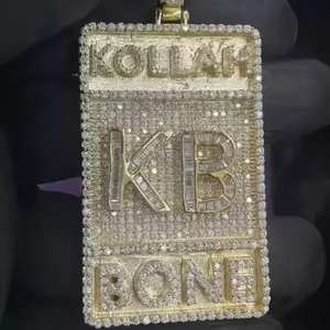 Colgante de Moissanite Real de corte redondo de 4 quilates para hombre, chapado en oro amarillo de 14 quilates - Product Image 1