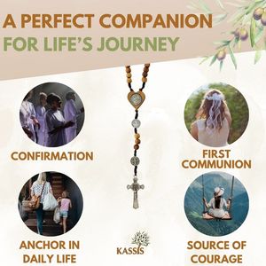 Handmade Saint Benedict Olive Wood <b>Rosary</b> 40 cm Catholic Prayer Beads with Benedict Medal Wholesale from Bethlehem - Product Image 6
