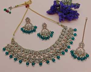 New Design Gold Plated Traditional Drop <b>Pearl</b> & Kundan Studded Earring Mangtika Choker <b>Necklace</b> <b>Set</b> & Jewellery <b>Set</b> for Woman - Product Image 4