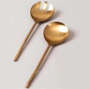 Wedding Luxury <b>Mirror</b> Gold Black Metal Salad Server With Wooden Handmade Handle Stainless Steel Serving <b>Sets</b> - Product Image 3