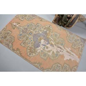 พรมขนสัตว์ตุรกีขนาด3.4x5.7ฟุตแนววินเทจสีเบจและสีน้ำเงินผ้าทอแบนพร้อมแผ่นยางรองสำหรับตกแต่งห้องนั่งเล่น - Product Image 4