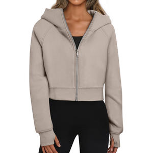 Produit chaud, streetwear décontracté, épaules tombantes, respirant, respectueux de l'environnement, sweat-shirts à capuche en tricot, sweat-shirts à capuche courts pour femmes - Product Image 1