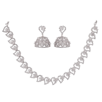 Set Perhiasan mode perak zircon 925 kelopak bertema anting zumka set kalung berlian zirkon untuk perhiasan wanita set pernikahan