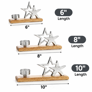 Candelabro Moderno con Estrella Plateada, Base de Madera, Decoración Navideña para Mesa, Diseño Geométrico, Decoración Invernal para el Hogar - Product Image 4