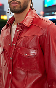 เสื้อเชิ๊ตหนังเทียมสำหรับผู้ชาย, เสื้อเชิ๊ตแขนยาวลำลองเสื้อเชิ๊ตผู้ชายหนังวัวแท้ซิปขึ้น - Product Image 2